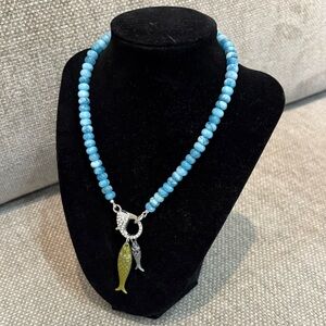 Gemstone Beaded Necklace with Pave Clasp and Removable Vintage Charms